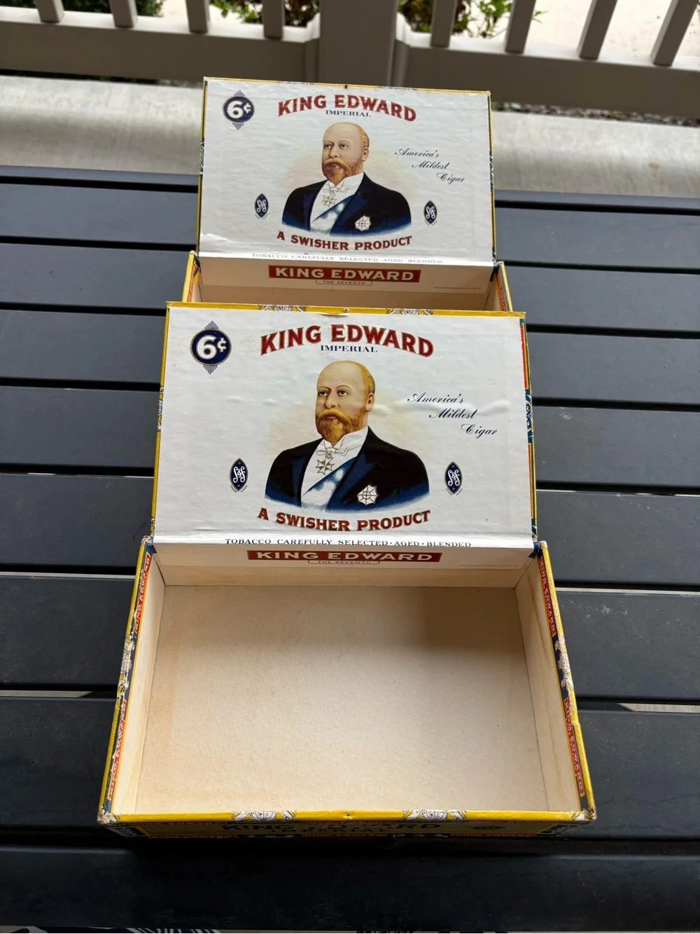 King Edward Imperial Vintage Cigar Box (2)- Portrait Design - White & Yellow.
